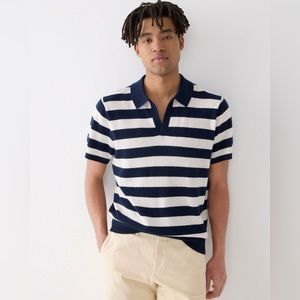 NWT JCrew Cashmere short-sleeve johnny-collar sweater in stripe